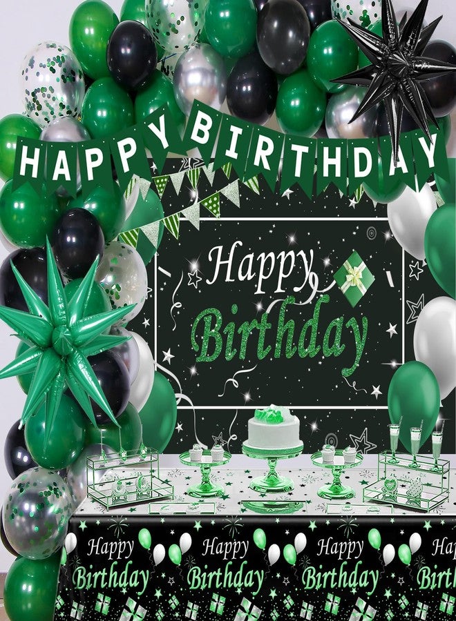 Purtarly Green and Black Birthday Decorations for Men Women, Black and Green Party Decorations for Boys Girls Happy Birthday Banner Backdrop with Confetti Star Balloons Arch Tablecloth Bday Party Supplies - Image 1